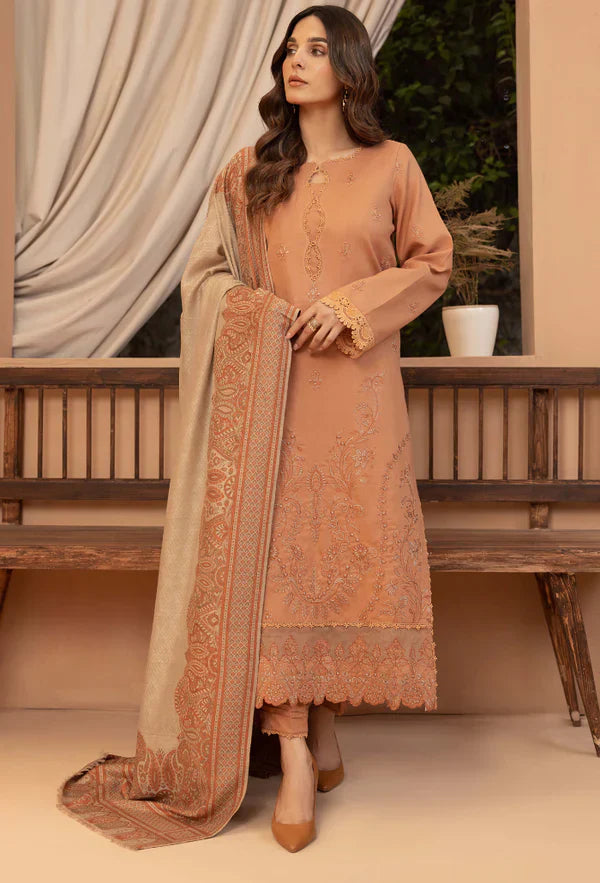 Bin ilyas - Winter 3PC Dhanak Embroidered Suit - BN3398