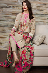 BN539-WINTER 3PC Dhannak Embroidered suit with Printed Shawll