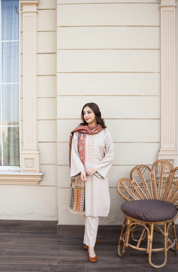 Asling - Winter 3PC Dhanak Embroidered Suit - BN3355