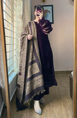 Velvet Dress with Printed Dhanak Shawl BN33117