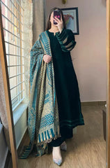 Velvet Dress with Printed Dhanak Shawl BN33118