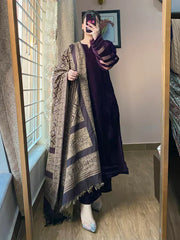 Velvet Dress with Printed Dhanak Shawl BN33117