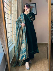 Velvet Dress with Printed Dhanak Shawl BN33118
