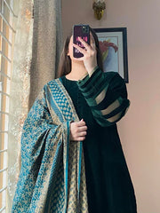 Velvet Dress with Printed Dhanak Shawl BN33118