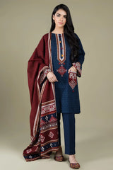 BN522-WINTER 3PC Linen Embroidered suit with Embroidered Shawll